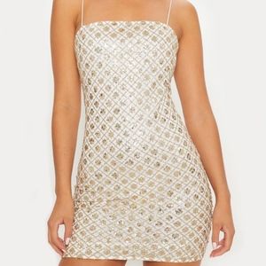 PrettyLittleThing White and Gold Dress